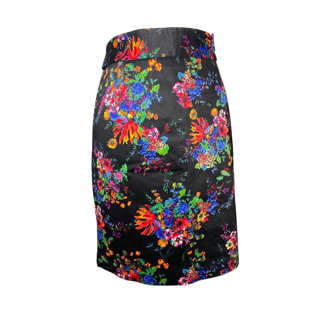 Laundry by Shelli Segal Vibrant Floral Skirt Size 4 Black Multi Color Pencil